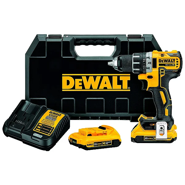 Parafusadeira Furadeira Dewalt 1/2 Pol. 20VMAX Brushless com 2 Baterias 2,0Ah Carregador e Maleta - DCD791D2-B2
