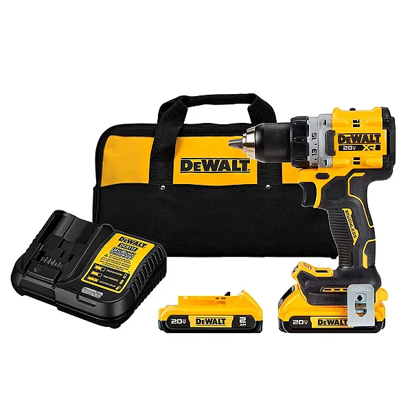 Parafusadeira e Furadeira Compacta Dewalt 1/2Pol. 20V Max Brushless com 2 Baterias 2,0Ah Carregador Bivolt e Bolsa - DCD800D2-BR