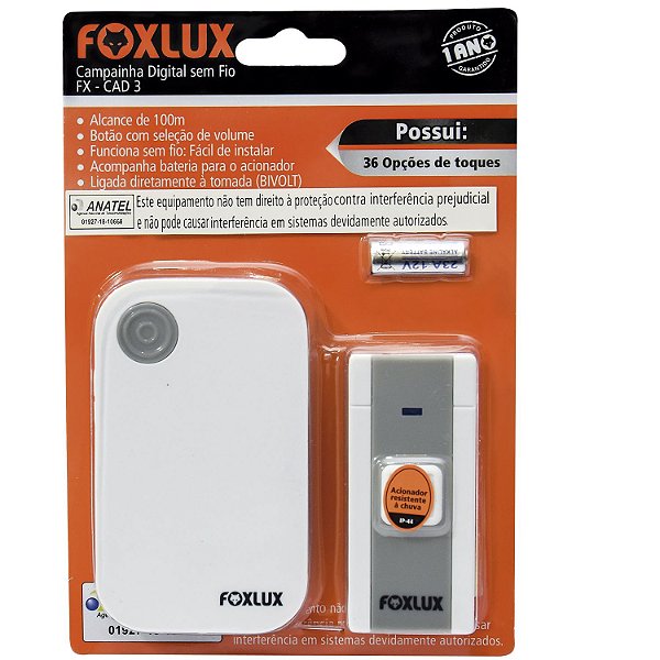 Campanhia Digital Sem Fio Resistente A Chuva Foxlux Bivolt