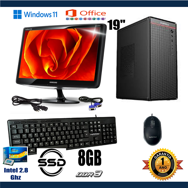 PROMOÇÃO FIM DE LOTE - Computador completo novo na caixa Core i3 3.30Ghz Windows 11 PRO Super Rápido 8GB + SSD Monitor de 19 polegadas Widescreen com 1 ano de garantia até 12x