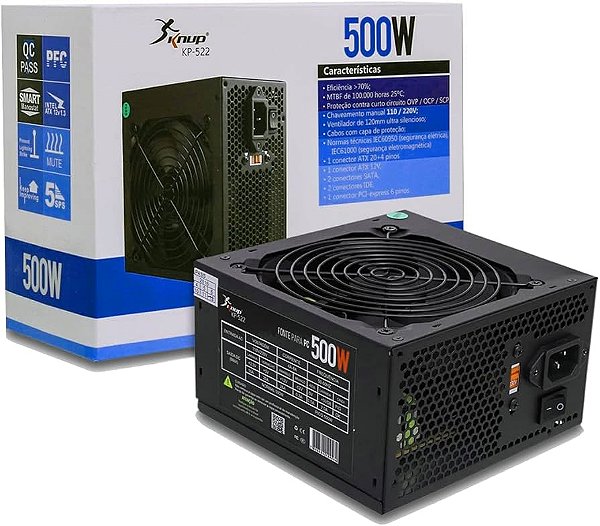 PROMOÇÃO FIM DE LOTE - Fonte Gamer Knup 500W com Conector para Placa de Video Nova Lacrada com Garantia.
