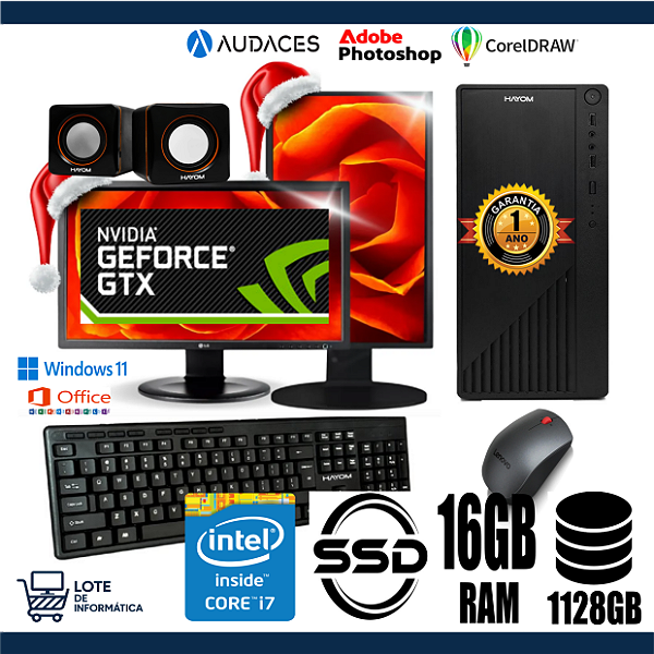 Computador Gráfico/Gamer/Audaces Super Rápido Core i7 GTX 750TI 16GB RAM 1128GB Monitor Giratório Windows 11 Entrega e Instalação Grátis até 12x