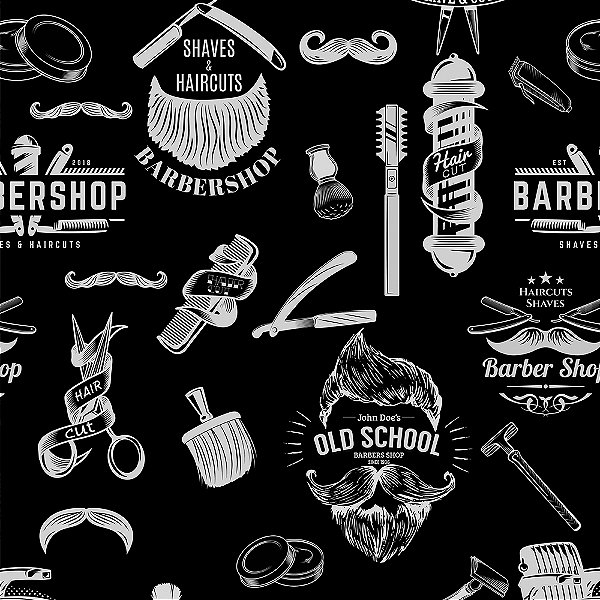 PAPEL DE PAREDE ADESIVO - CASUAL BARBER PRETO - 0,48X3,00