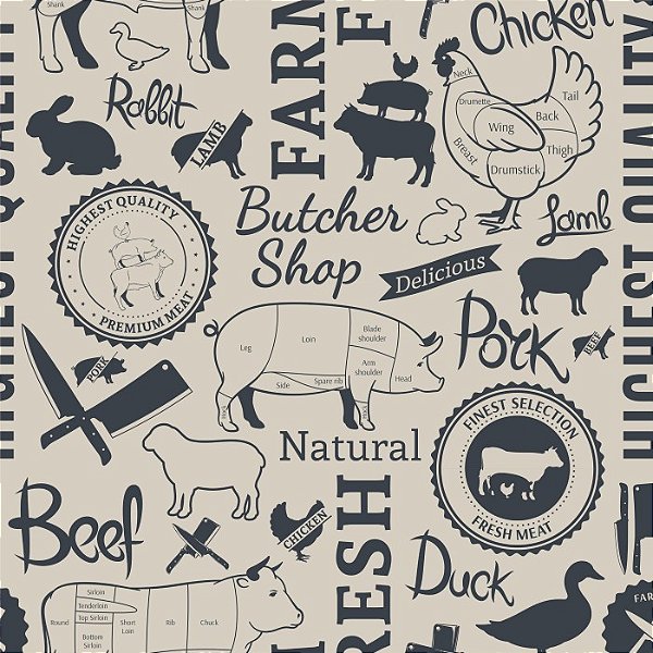 PAPEL DE PAREDE ADESIVO - GOURMET - BUTCHER SHOP -  0,48X3,00