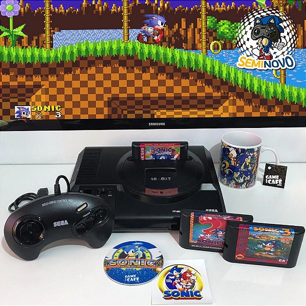 Mega Drive II + Sonic 1, 2 e 3