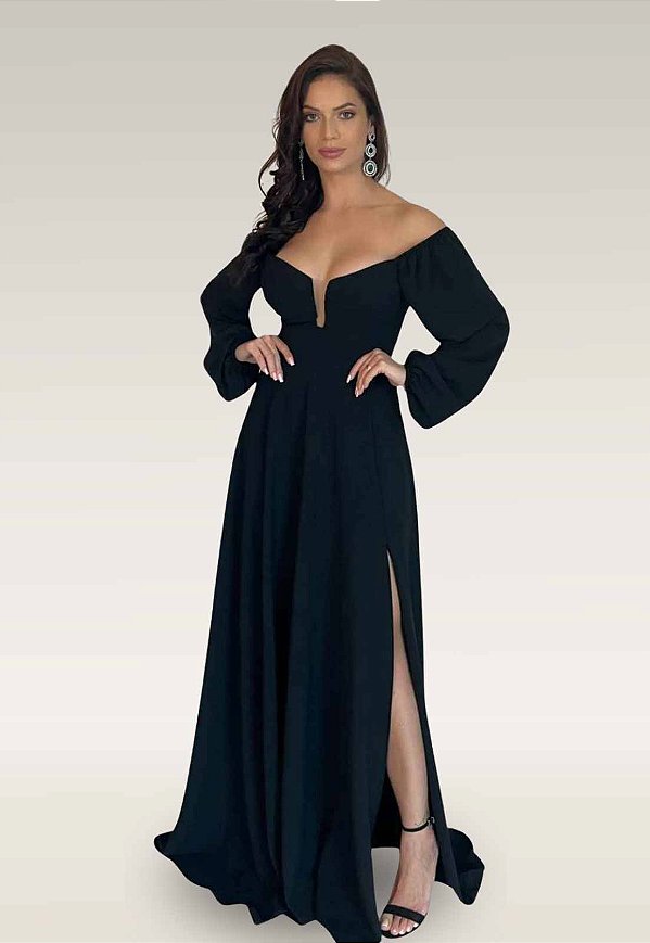 Vestido longo ombro a ombro preto sales
