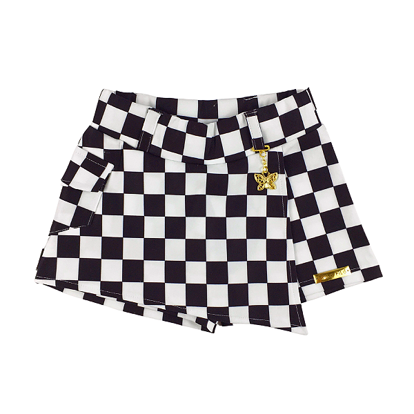 Short Saia Xadrez Preto e Branco