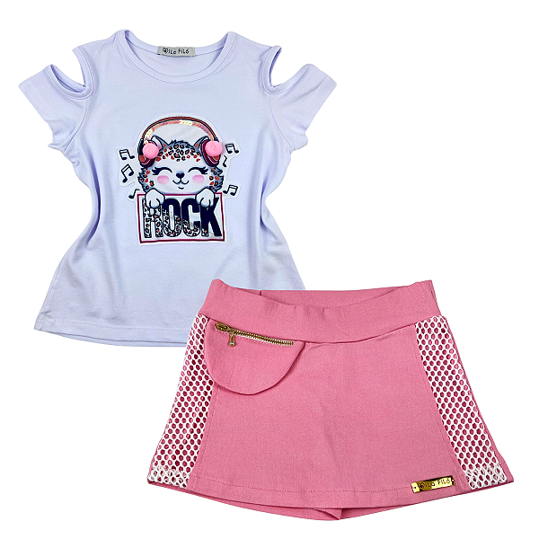 Conjunto Short Saia Rosa Gatinha