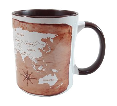 Caneca Mapa Mundi Old + Caneta Permanente Dourada