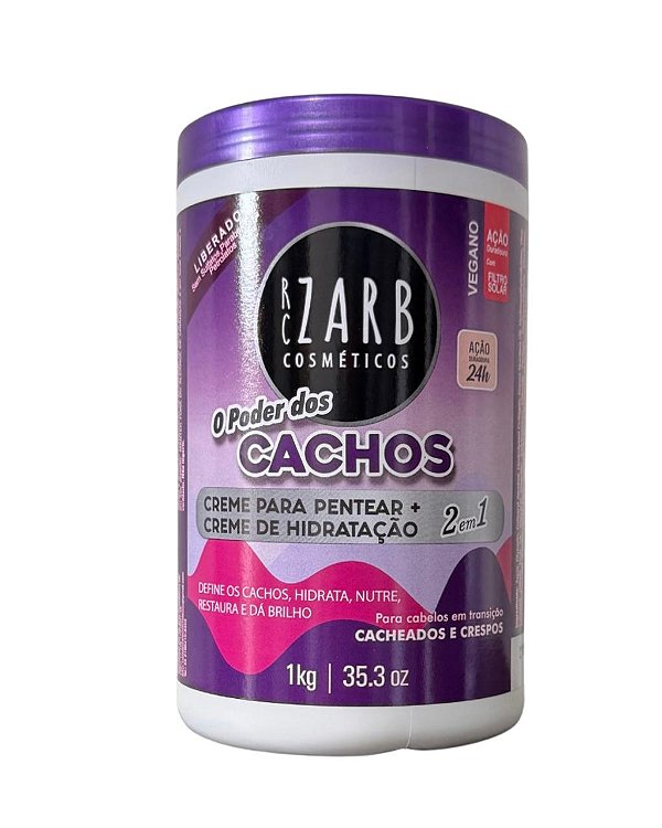 Creme de Pentear Define Cachos Poder dos Cachos Vegano Com Filtro Solar Zarb 1kg