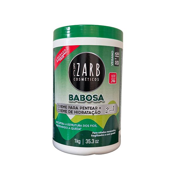 Creme para Pentear Babosa Zarb 1kg - Previne a Queda, Vegano, Com Filtro Solar
