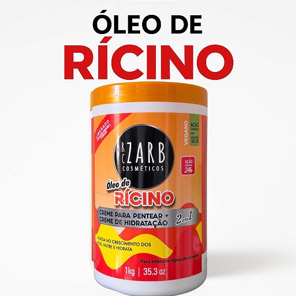 Creme Capilar 2 em 1 Óleo de Rícino Vegano Com Filtro Solar Zarb 1kg