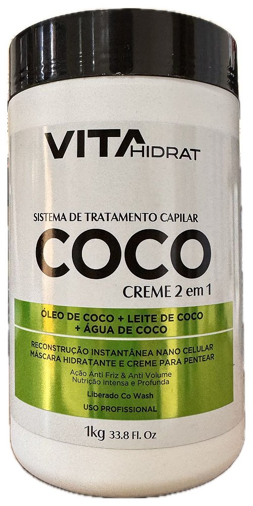 Creme de Tratamento 2 em 1 Óleo de Coco Cabelos Sem Volume Vita Hidrat 1kg