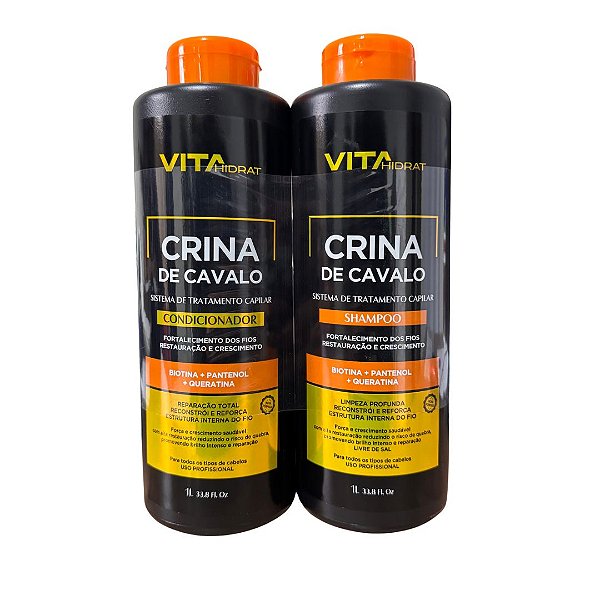 Kit Shampoo e Condicionador Para Crescimento Acelerado dos Cabelos Crina de Cavalo Vita Hidrat 1L