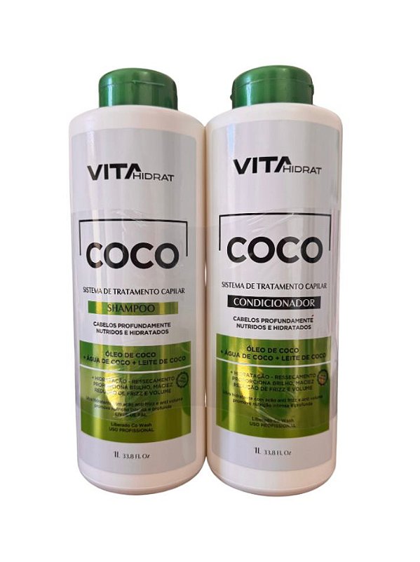 Kit Tratamento Capilar Reduz Frizz e Volume Coco Vita Hidrat Shampoo e Condionador 1L