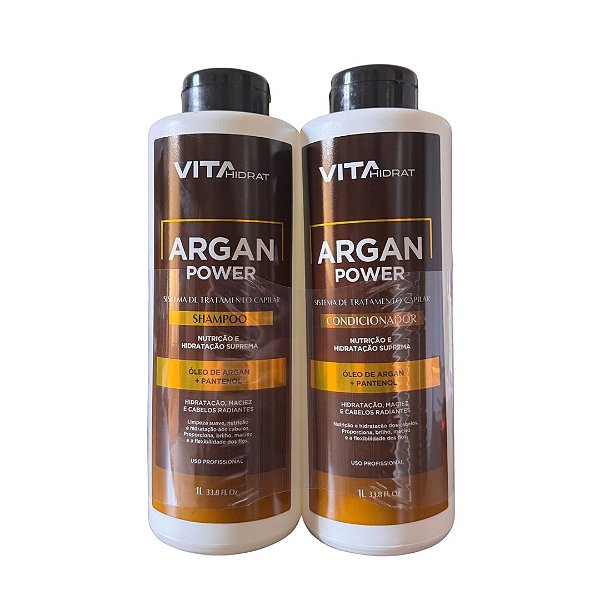 Kit Shampoo e Condicionador Tratamento Capilar Argan Power Cabelos Radiantes Vita Hidrat 1L