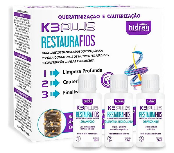 Kit Cauterização Queratina K3 Plus Restaura Fios - Hidran