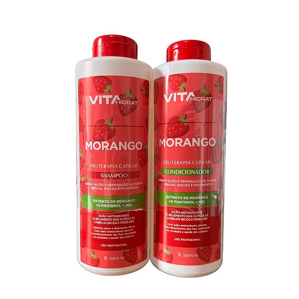 Kit Para Cabelos Secos e Rebeldes e Reparação de Danos Morango VitaHidrat 1L