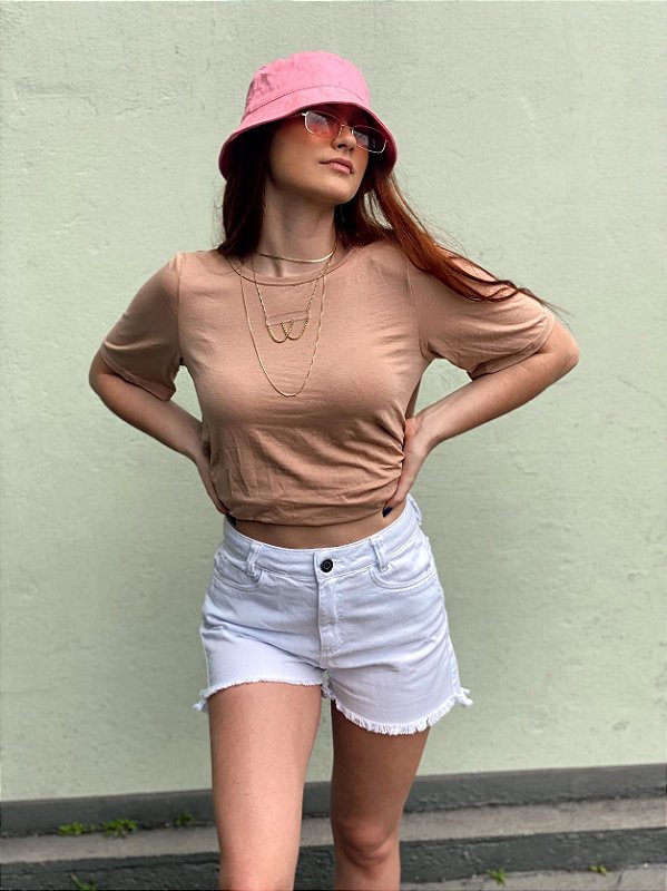 Short Mom Sarja Fran Barra Desfiada Branco