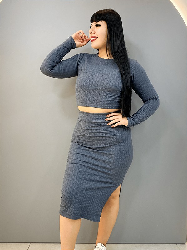 Conjunto Anarruga Saia Midi e Cropped Manga Longa Regina @usemika Feminino