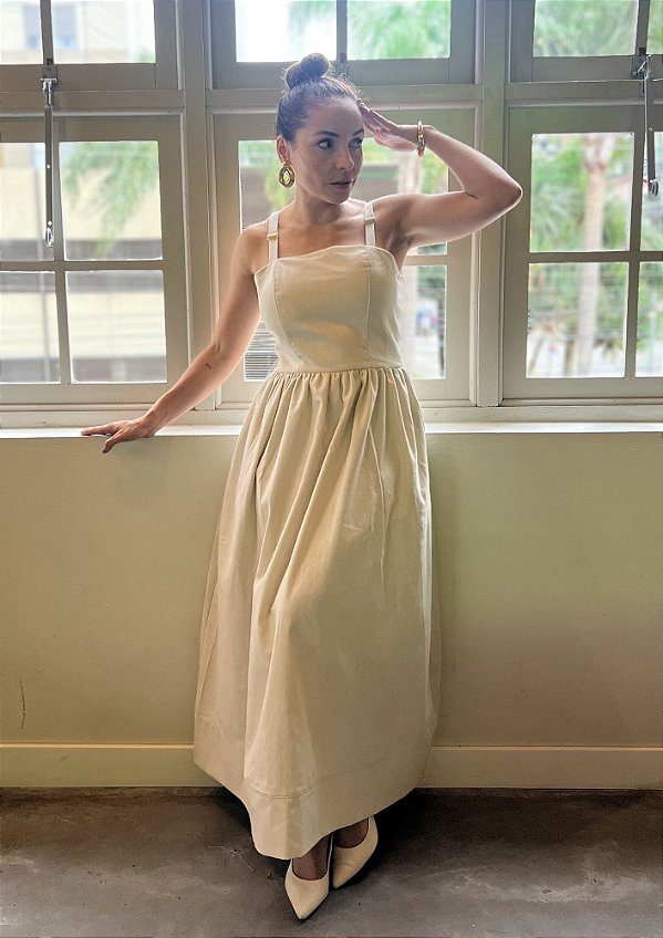Vestido Midi Linho De Alça Dolores @usemika Feminino