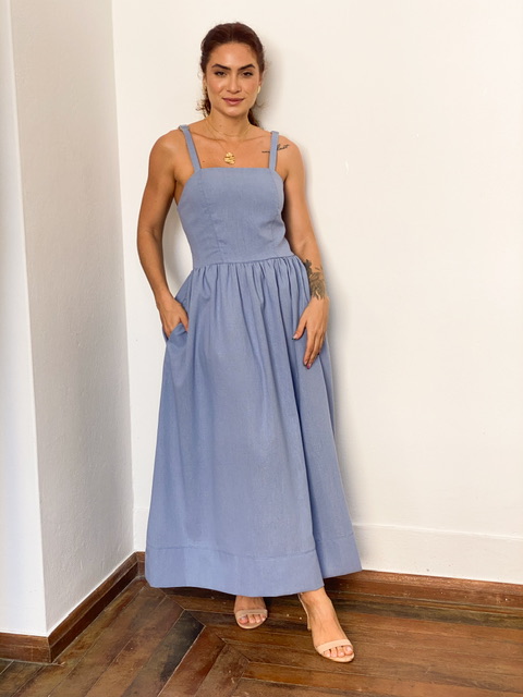Vestido Midi Linho De Alça Dolores @usemika Feminino