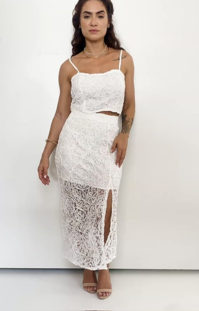 Conjunto Crochê Cropped e Saia Com Fenda Diandra @usemika Feminino