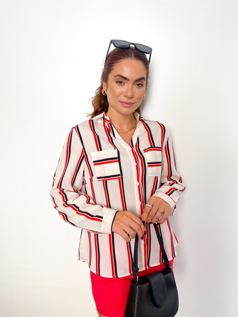 Camisa Crepe Fino Listras Verticais Multicoloridas Verena @usemika Feminino
