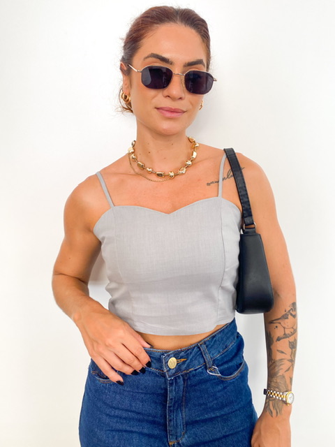 Blusa Cropped Viscolinho Com Elastico Lorena @usemika Feminino