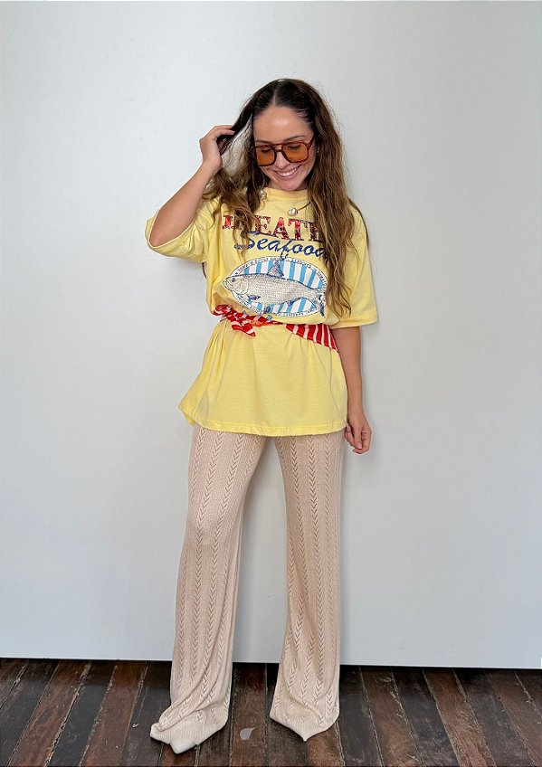 Calça Wide Leg Modal Com Elástico Maiara @usemika Feminino