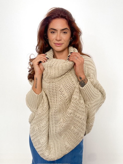 Poncho Tricot Com Gola Boba Natalia @usemika Feminino