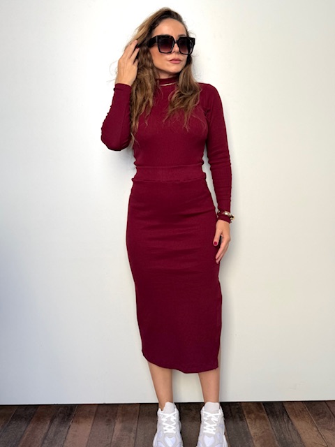 Conjunto Canelado Blusa Manga Longa e Saia Com Fenda Antonela @usemika Feminino