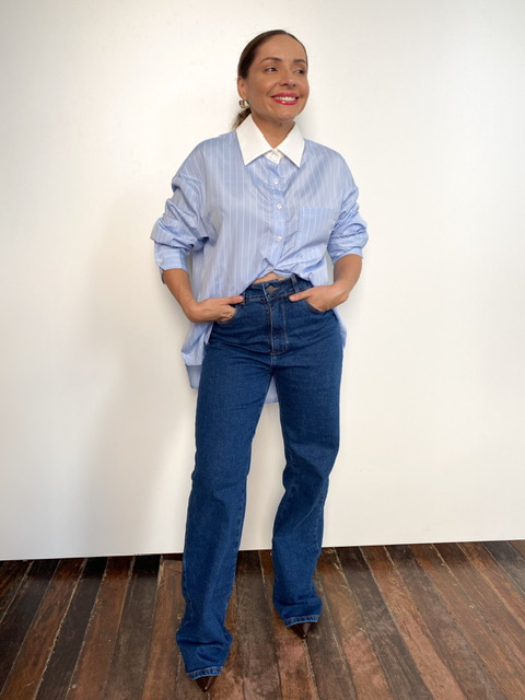 Calça Jeans Wide Leg Com Elastano Rafaela @usemika Feminino