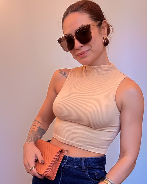 Regata Poliamida Canelado Gola Alta Dalila @usemika Feminino