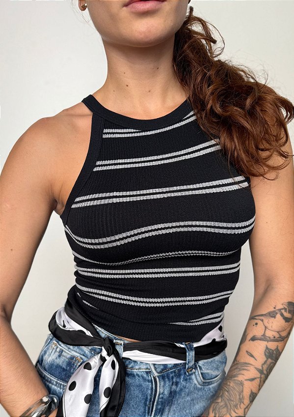 Blusa Poliamida Cava Raglan Com Listras Sara @usemika Feminino