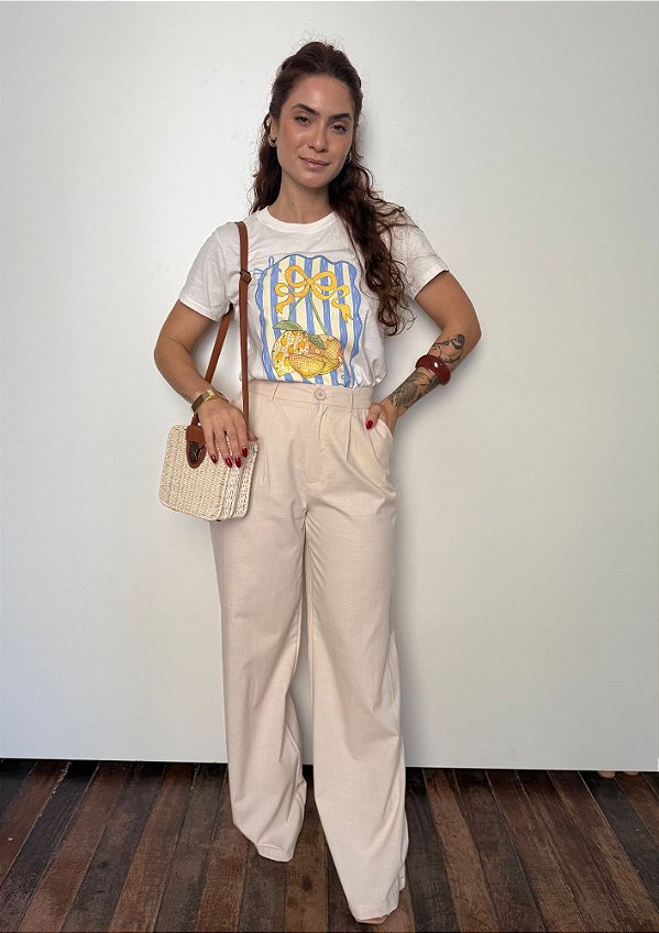 Calça Linho Wideleg Com Cós Anatômico Janaina @usemika Feminino