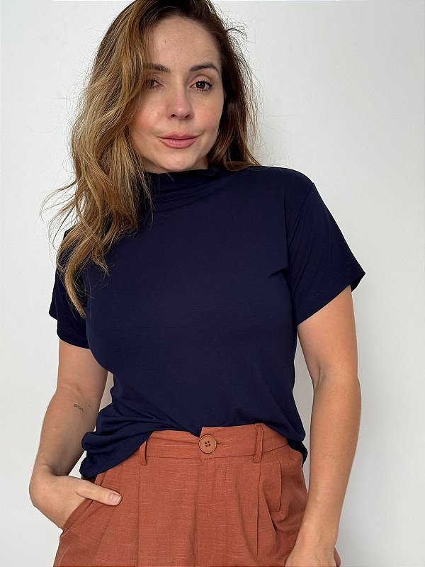 Blusa Viscolycra Manga Curta Com Gola Rebeca @usemika Feminina