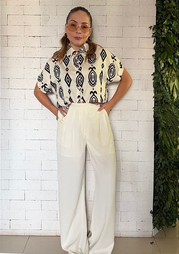 Calça Alfaiataria Wideleg Com Transpasse De Cós Simone @usemika Feminino