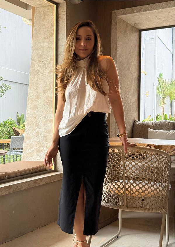 Saia Sarja Fina Midi Com Elastano Clarice @usemika Feminino