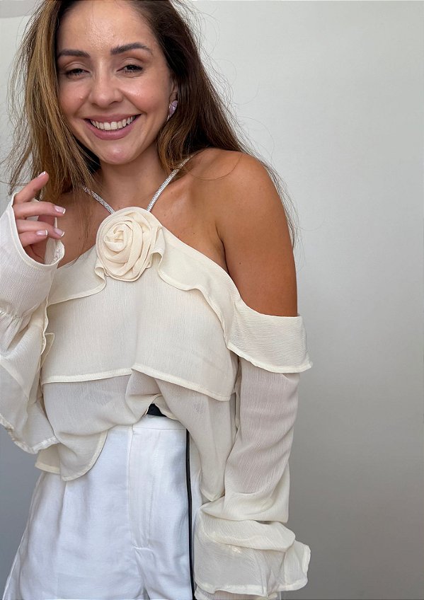 Bata Cropped Babados Com Flor e Strass Brenda @usemika Feminino