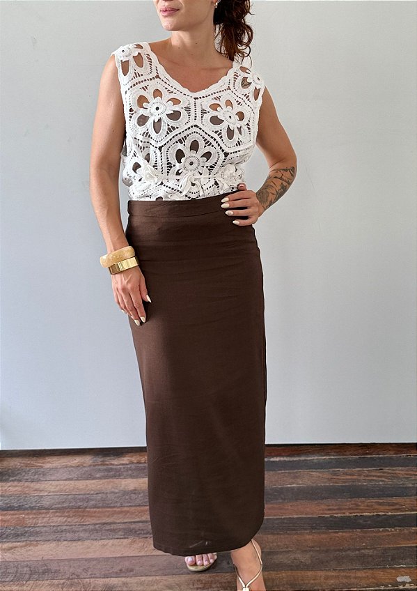 Saia Viscolinho Midi Com Fenda Atrás Regina @usemika Feminino