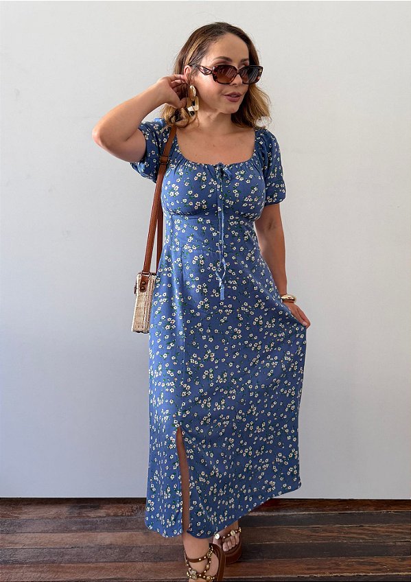 Vestido Viscose Floral com Mangas Camponesa Roberta @usemika Feminino