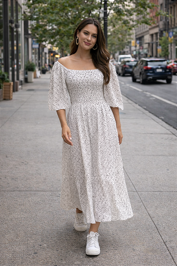 Vestido Viscose Midi Lastex e Manga Dafine @ usemika Feminino