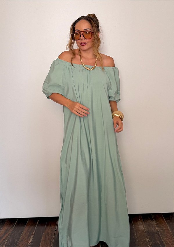Vestido Viscose Longo com Mangas Sofia @usemika Feminino