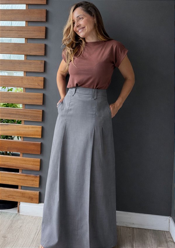 Saia Longa Alfaiataria com Detalhes em Pregas Alessandra @usemika Feminino