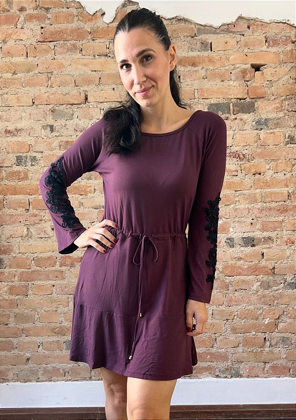 Vestido Malha Premium Curto Manga Longa com Amarração Silvana @usemika Feminino