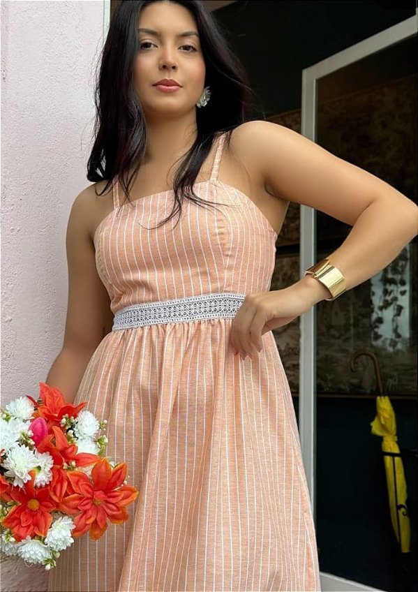 Vestido Linho Detalhe em Renda Betina @usemika Feminino