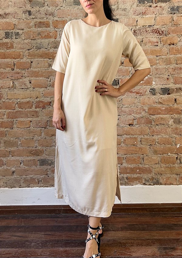 Vestido Crepe Longo Rayon com Mangas Adelaide @usemika Feminino