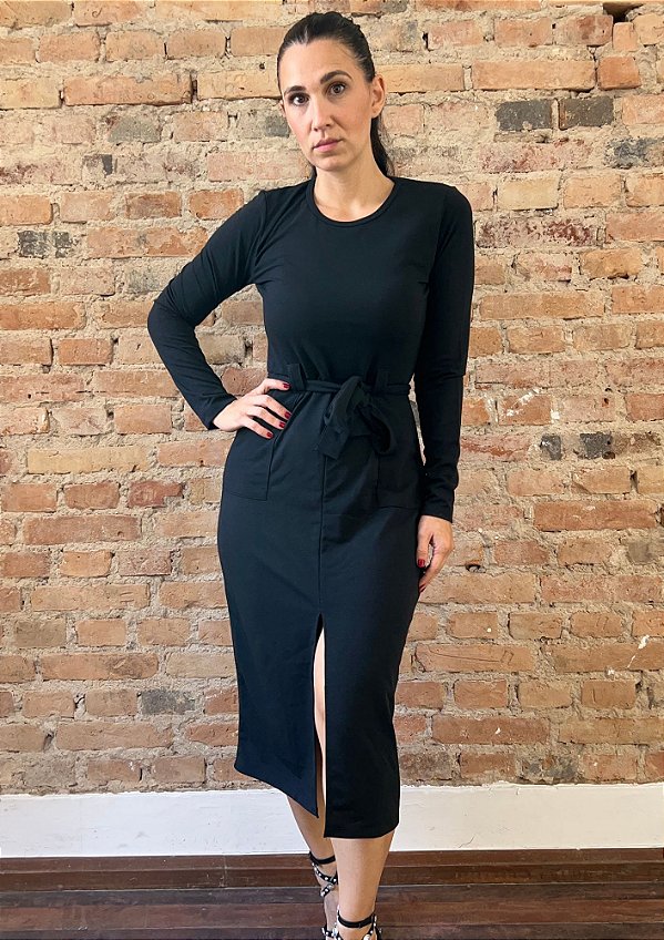 Vestido Midi Longo Moletinho com Cinto Amália @usemika Feminino