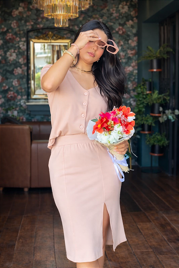 Saia Malha Premium com Bolsos Laterais Cristal @usemika Feminino